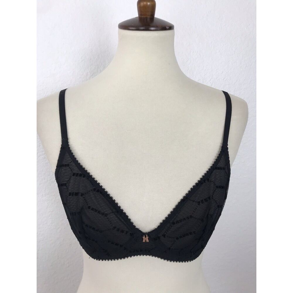 Savage X Fenty Lingerie Sheer Mesh Velvet Logo Underwire Bra